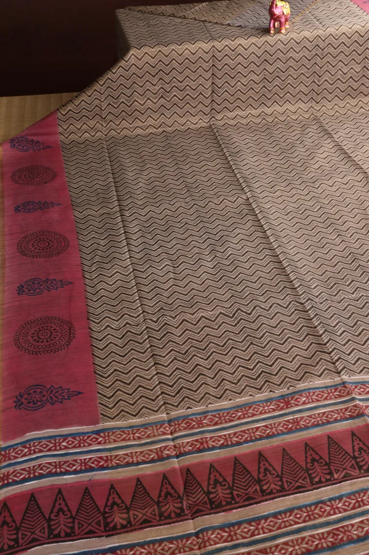 Tortilla Brown Tissue Silk Sarees with Gold Zari Zig Zag Pattern view 2