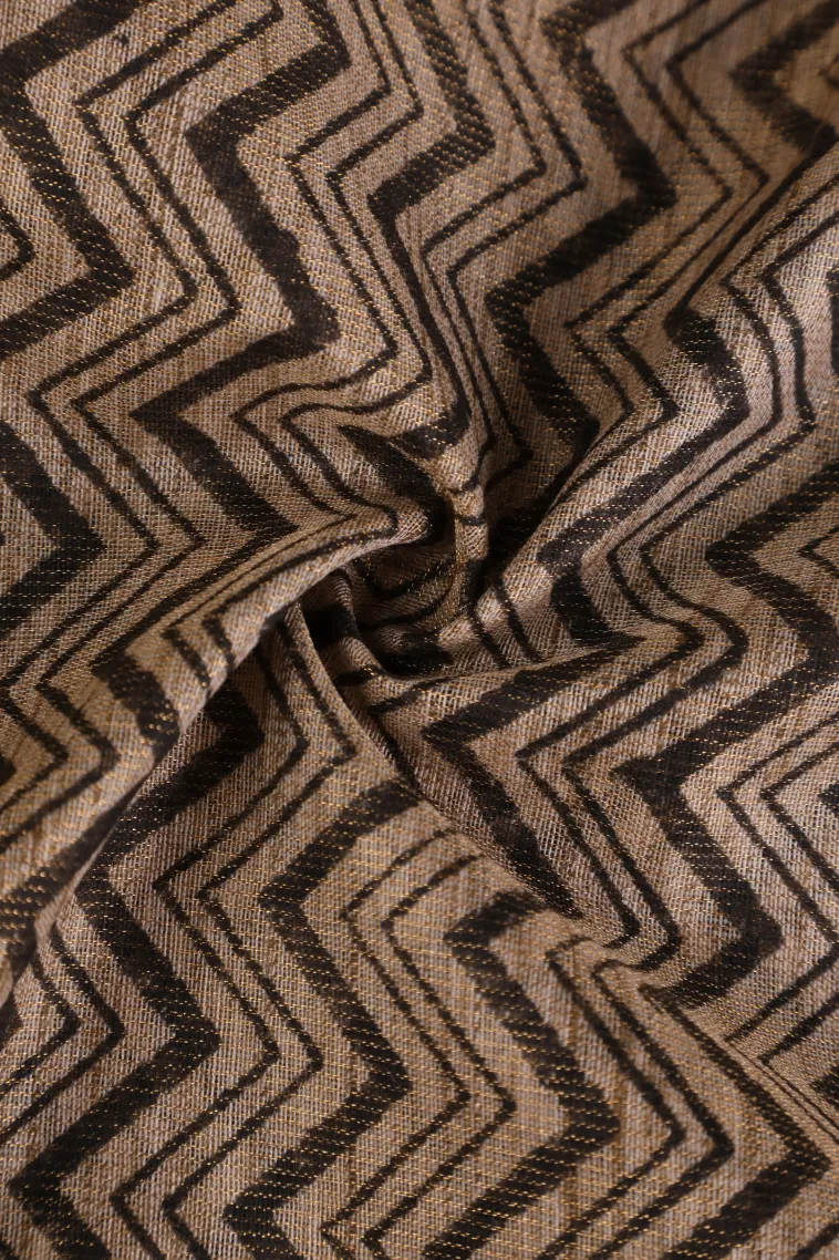 Tortilla Brown Tissue Silk Sarees with Gold Zari Zig Zag Pattern view 4