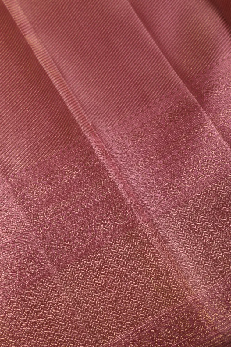 Salmon Pink Kanchipuram Silk Sarees with Gold Zari Checks And Puttas view 3