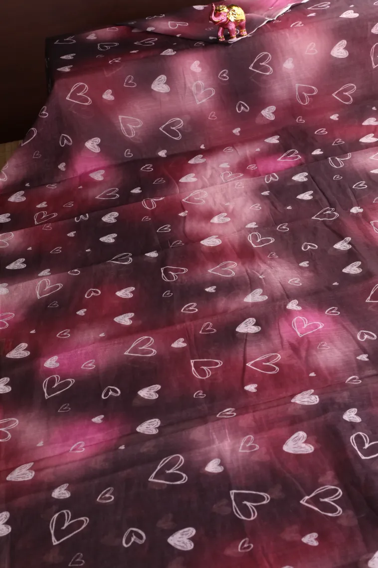 Wine Purple Linen Saree Without Zari With Floral Patterns view 2