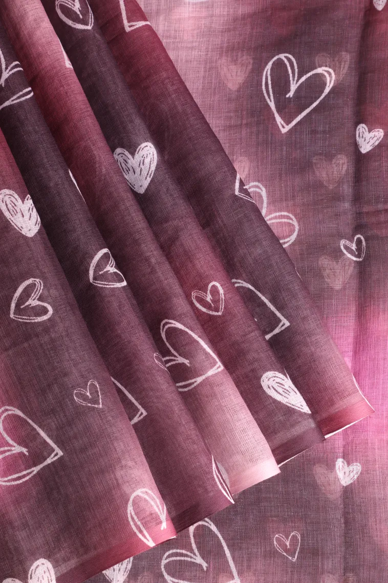 Wine Purple Linen Saree Without Zari With Floral Patterns