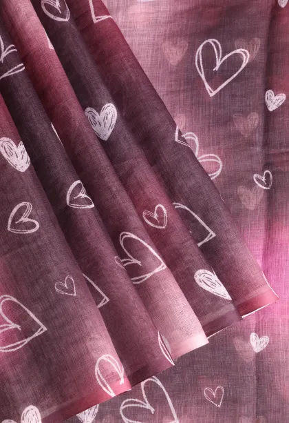 Wine Purple Linen Saree Without Zari With Floral Patterns