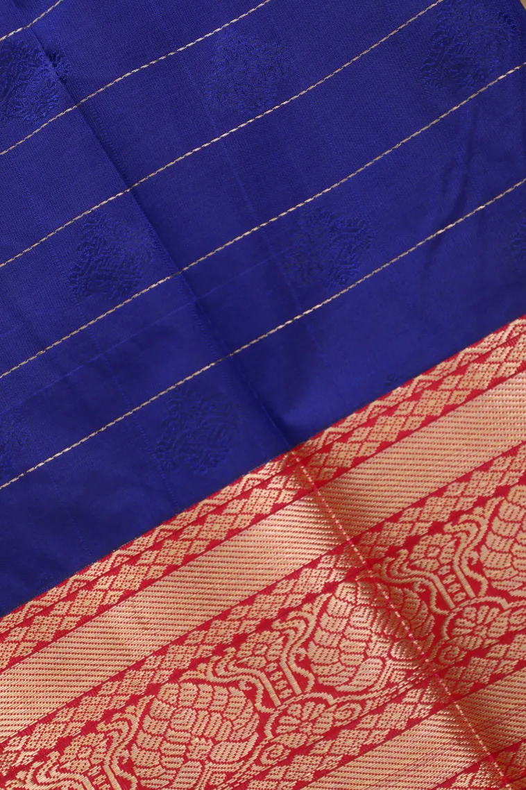 Navy Blue Visiri Madippu Silk Sarees with Gold Zari Checks And Puttas view 3