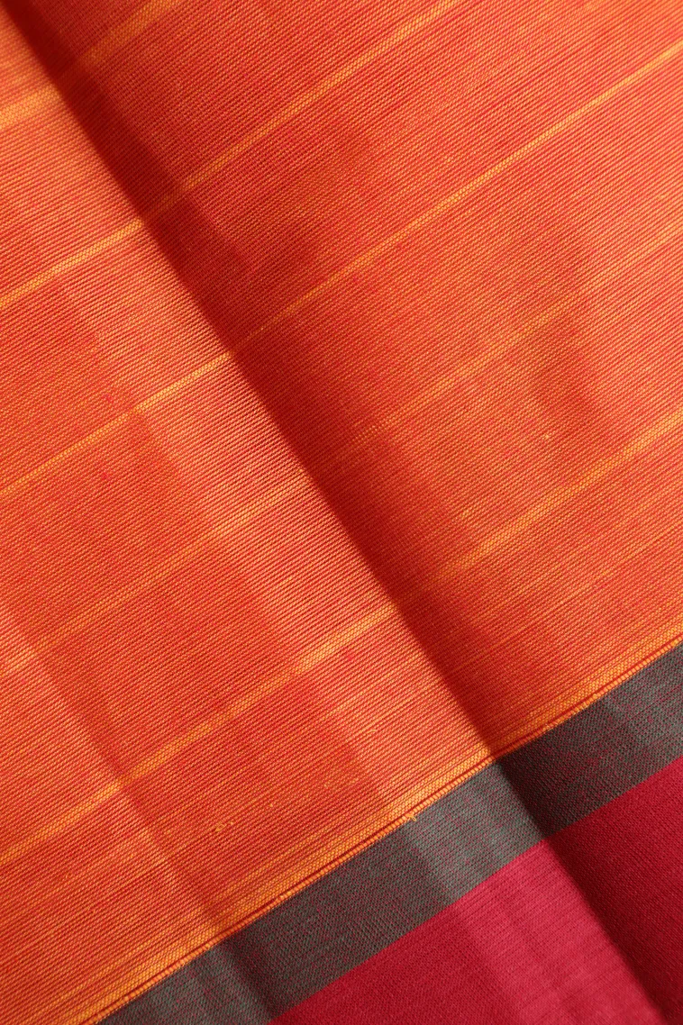 Carrot Orange Pure Handloom Kovai Cotton Without Zari With Stripes And Puttas view 3