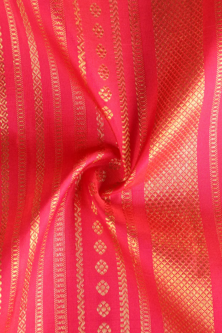 Strawberry Pink Kanchipuram Silk Sarees with Gold Zari Stripes view 4