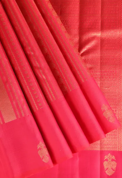 Strawberry Pink Kanchipuram Silk Sarees with Gold Zari Stripes