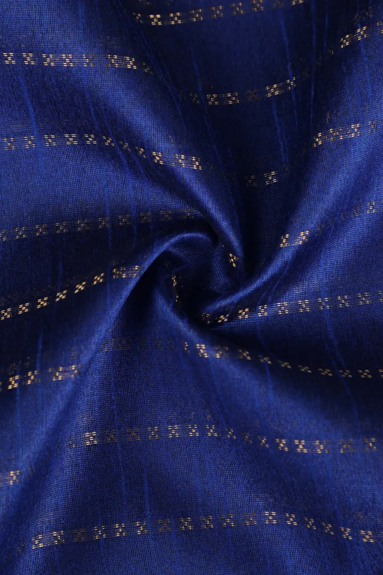 Berry Blue Tussar Saree with Gold Zari Cross Straipes view 4