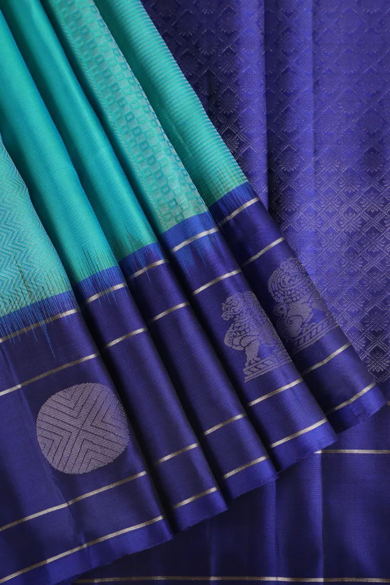Sky Blue Soft Silk Saree with Silver Zari Stripes view 1