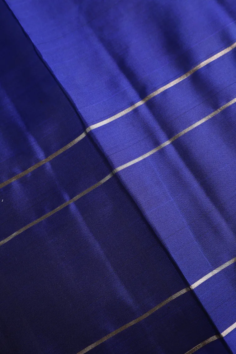 Sky Blue Soft Silk Saree with Silver Zari Stripes view 3