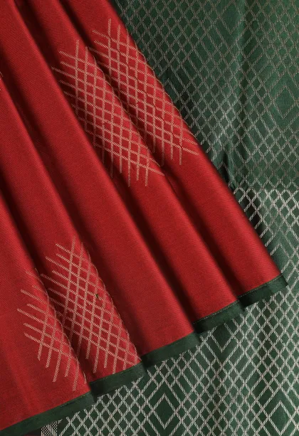 Candy Red Soft Silk Saree with Gold Zari Jamandery Pattern