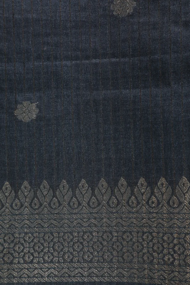 Cotton White Tussar Saree with Gold And Silver Zari Geometric Shapes view 3