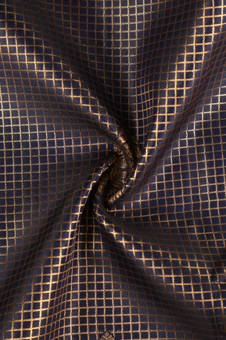 Indigo Blue Apoorva Silk Sarees with Gold Zari Small Checks Pattern view 4
