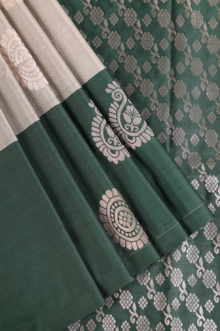 Frost White Soft Silk Saree with Gold Zari Mango Puttas