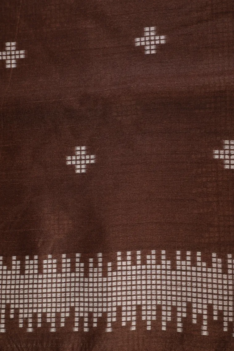 Caramel Brown Semi Tussar Silk with Thread Zari Buttis (small Dots Or Motifs) view 3