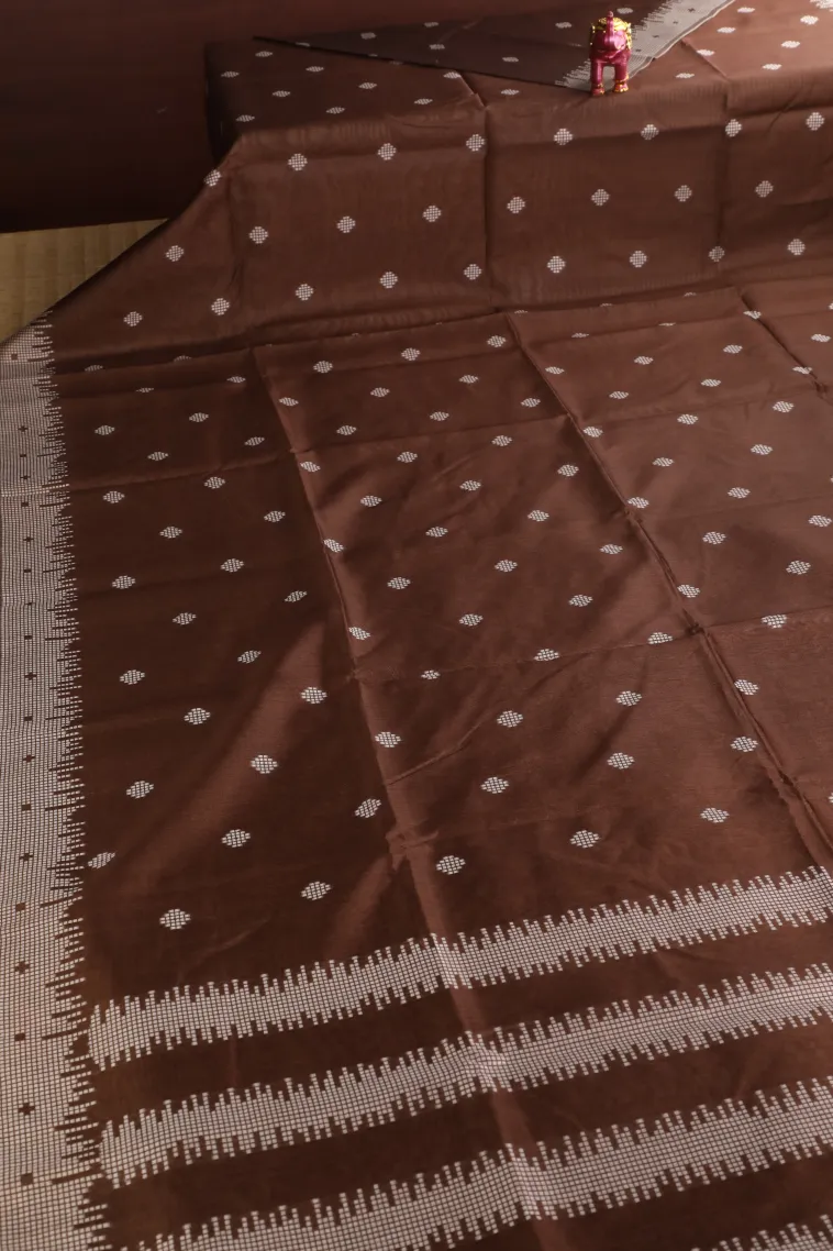 Caramel Brown Semi Tussar Silk with Thread Zari Buttis (small Dots Or Motifs) view 2