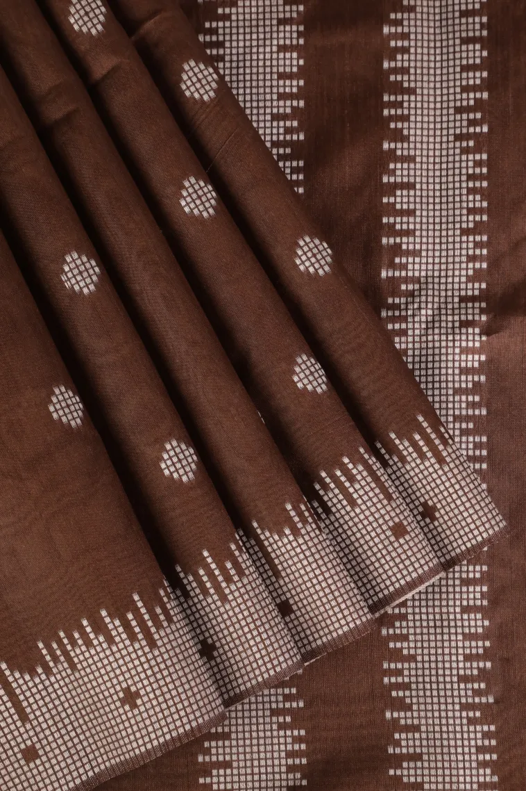 Caramel Brown Semi Tussar Silk with Thread Zari Buttis (small Dots Or Motifs)