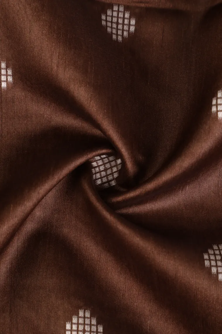 Caramel Brown Semi Tussar Silk with Thread Zari Buttis (small Dots Or Motifs) view 4