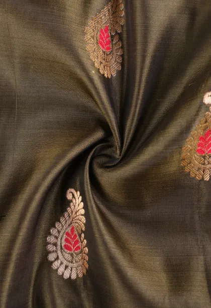 Seaweed Green Soft Silk Saree with Gold Zari Mango Puttas