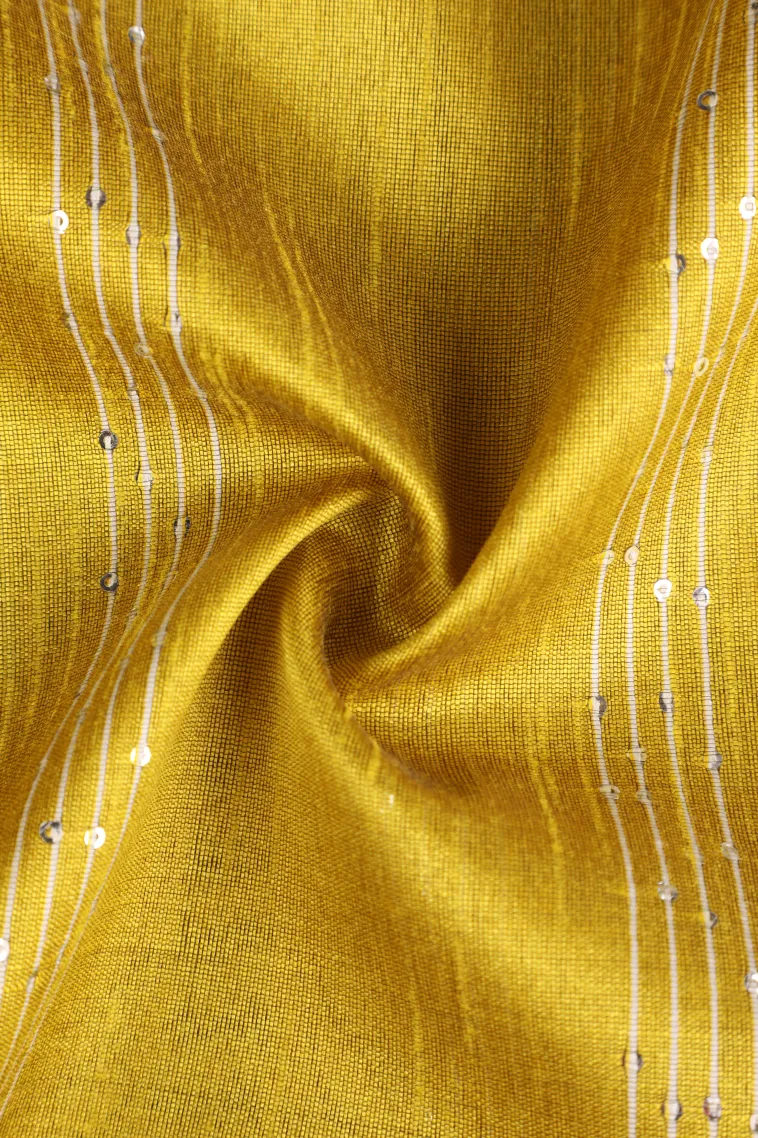 Lemon Yellow Jute Sarees with Thread Zari Stripes view 4