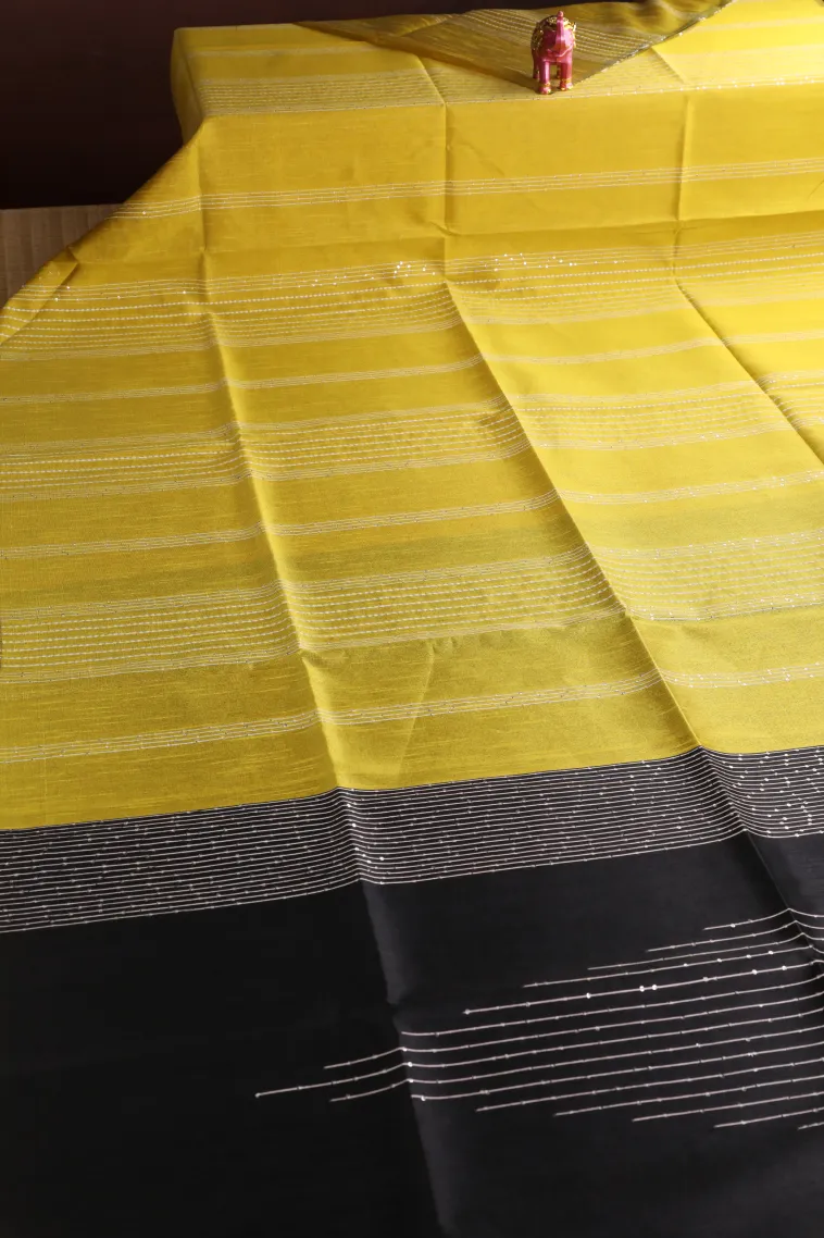 Lemon Yellow Jute Sarees with Thread Zari Stripes view 2