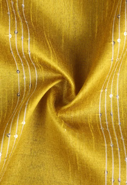 Lemon Yellow Jute Sarees with Thread Zari Stripes