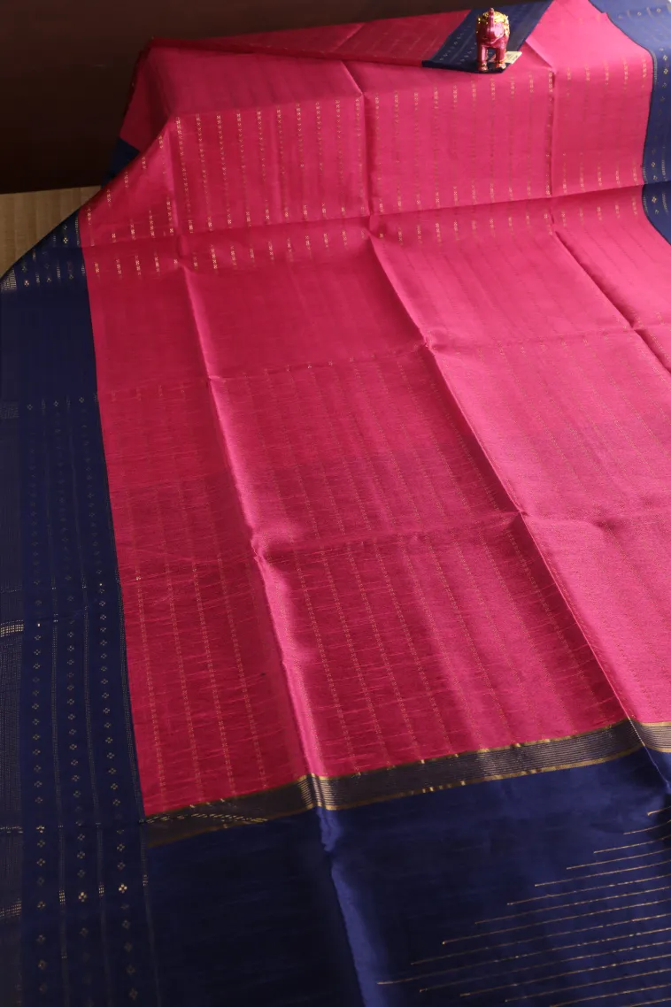 Bubblegum Pink Tussar Saree with Gold Zari Cross Straipes view 2