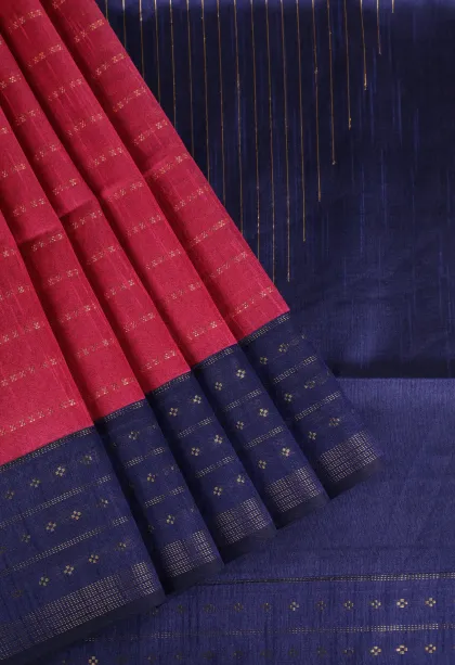 Bubblegum Pink Tussar Saree with Gold Zari Cross Straipes