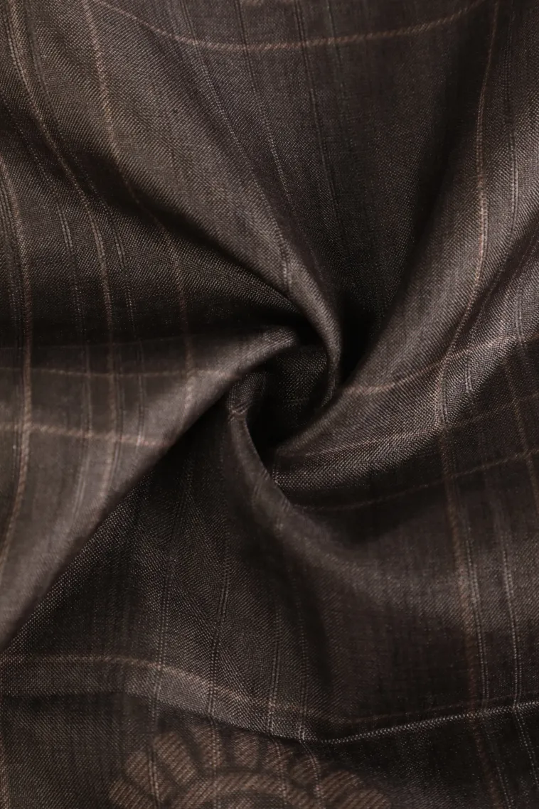 Gray Black Tussar Saree Without Zari With Checks And Puttas view 4