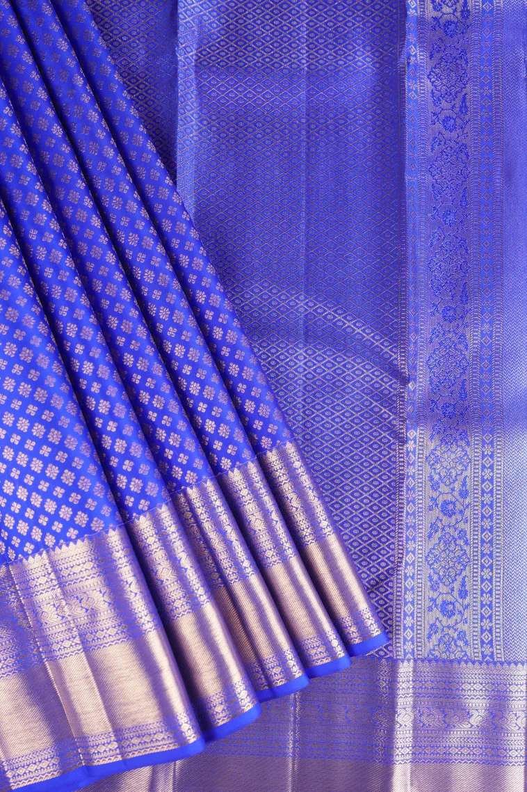 Lapis Blue Kanchipuram Silk Sarees with Gold Zari Fish Mottif view 1