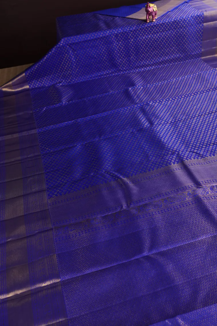 Lapis Blue Kanchipuram Silk Sarees with Gold Zari Fish Mottif view 2