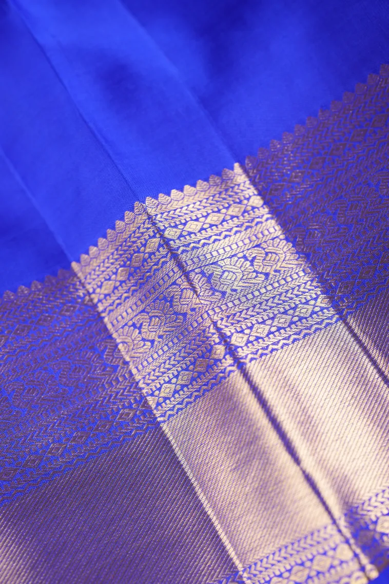 Lapis Blue Kanchipuram Silk Sarees with Gold Zari Fish Mottif view 3