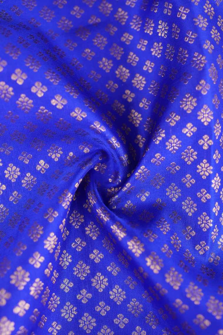 Lapis Blue Kanchipuram Silk Sarees with Gold Zari Fish Mottif view 4