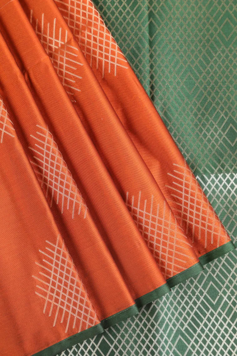 Candy Orange Soft Silk Saree with Gold Zari Geometric Shapes