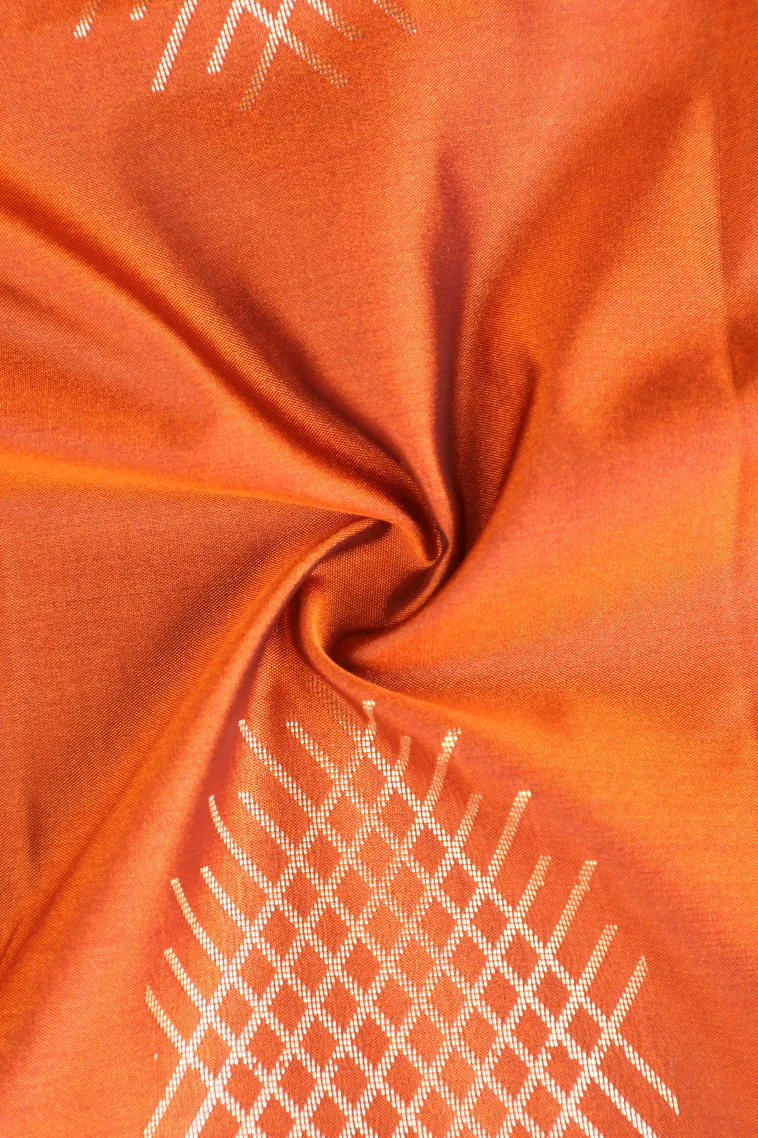 Candy Orange Soft Silk Saree with Gold Zari Geometric Shapes view 4