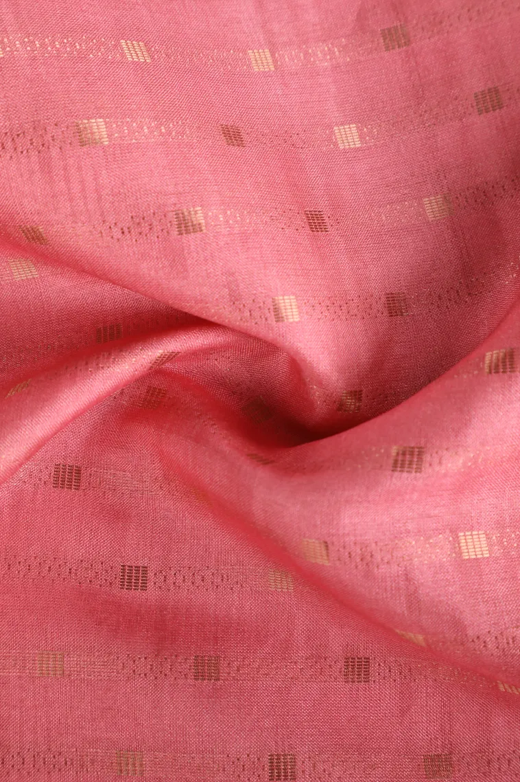 Rouge Pink Semi Tussar Silk with Gold Zari Stripes view 4