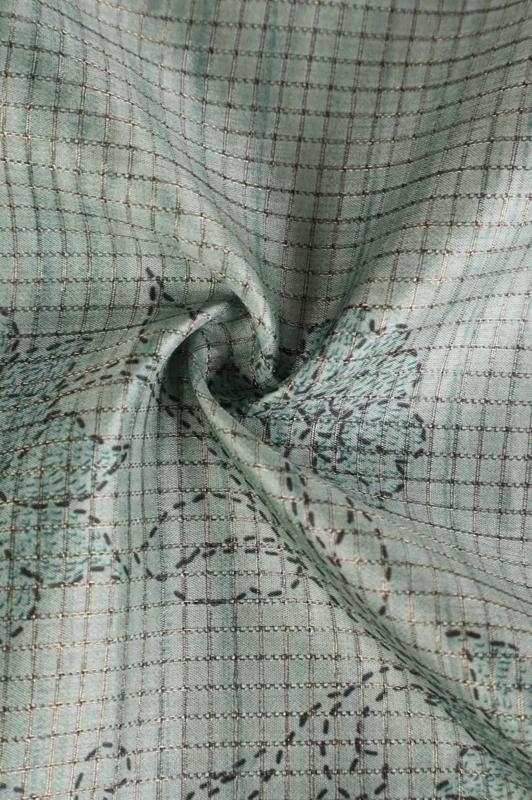 Pistachio Green Tussar Saree with Thread Zari Floral Patterns view 4