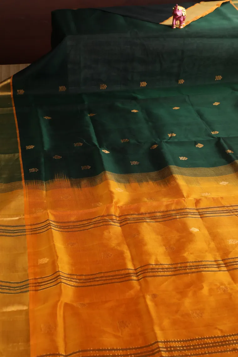 Bottle Green Silk Cotton with Gold Zari Buttis (small Dots Or Motifs) view 2