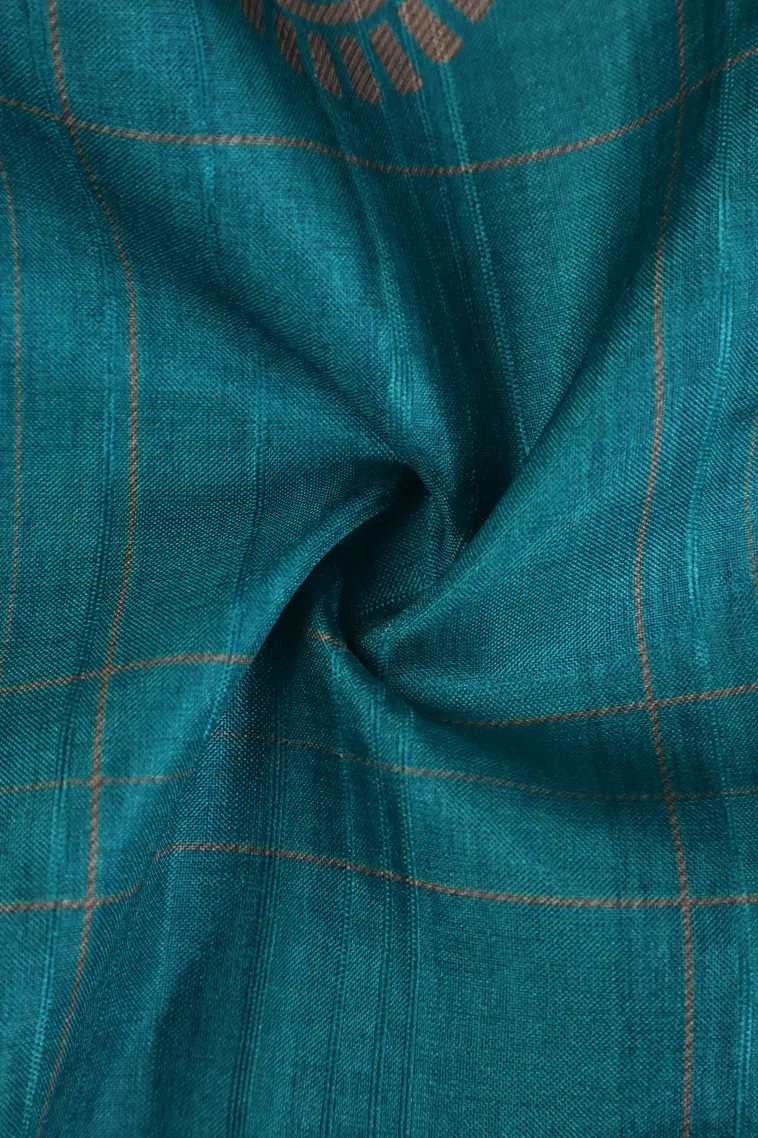 Cerulean Blue Tussar Saree Without Zari With Checks And Puttas view 4