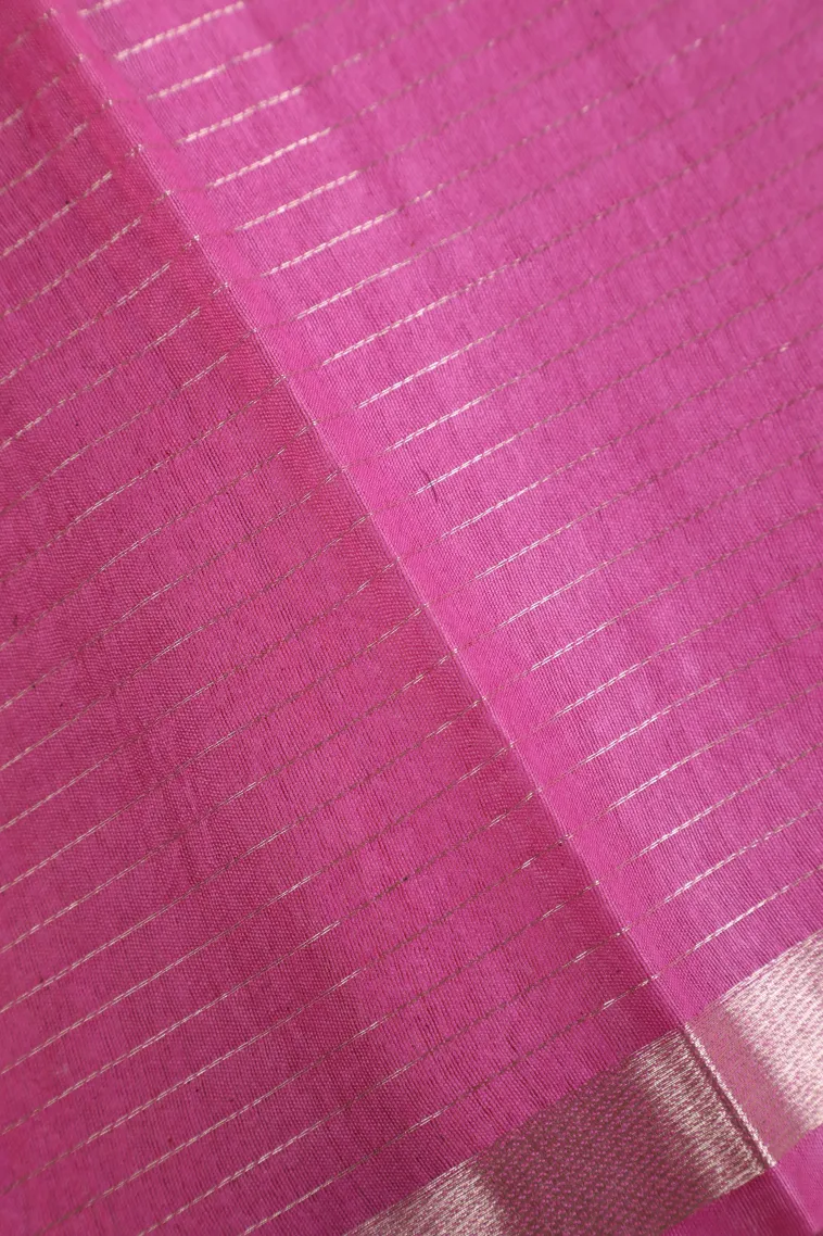 Lean Pink Semi Tussar Silk with Gold And Silver Zari Small Checks Pattern view 3