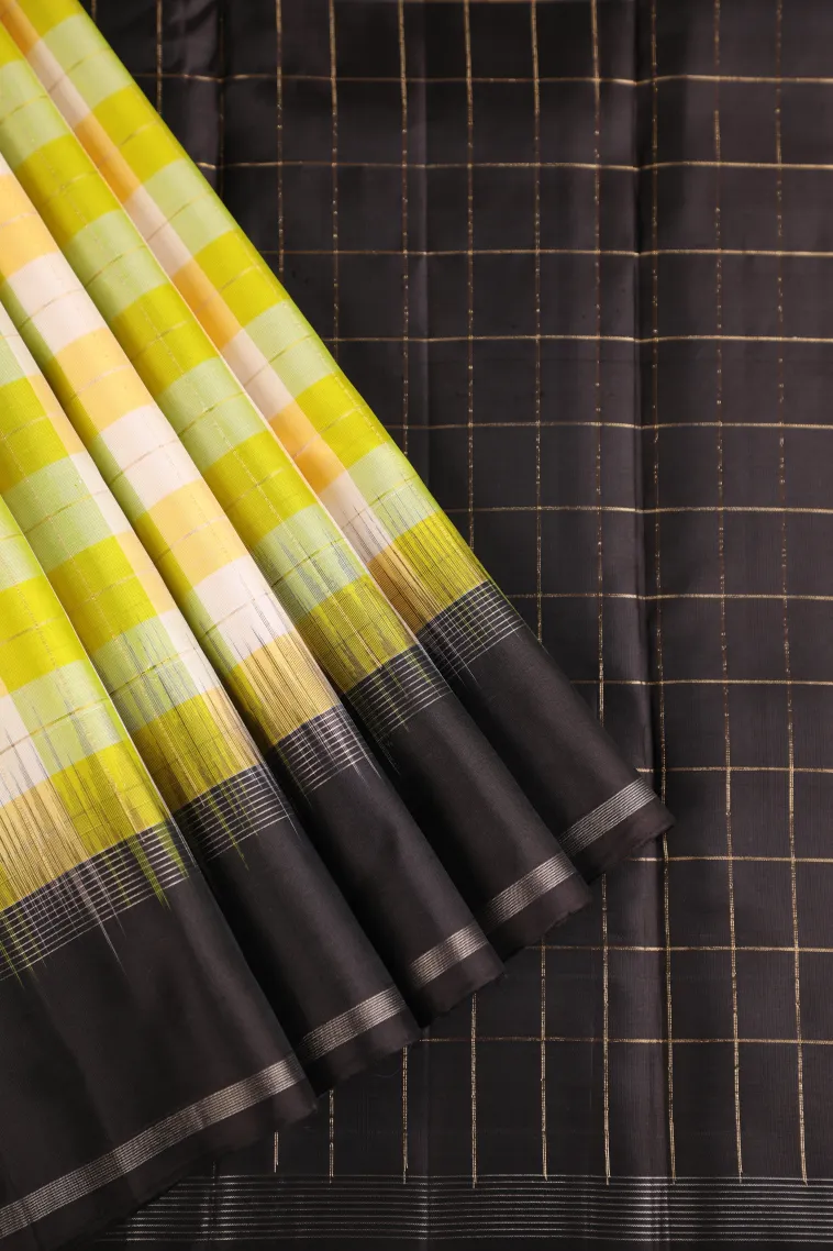 Cotton White Soft Silk Saree with Gold And Silver Zari Checks