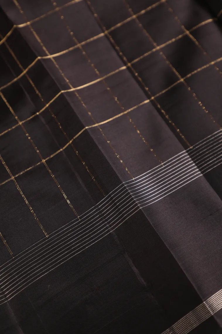 Cotton White Soft Silk Saree with Gold And Silver Zari Checks view 3