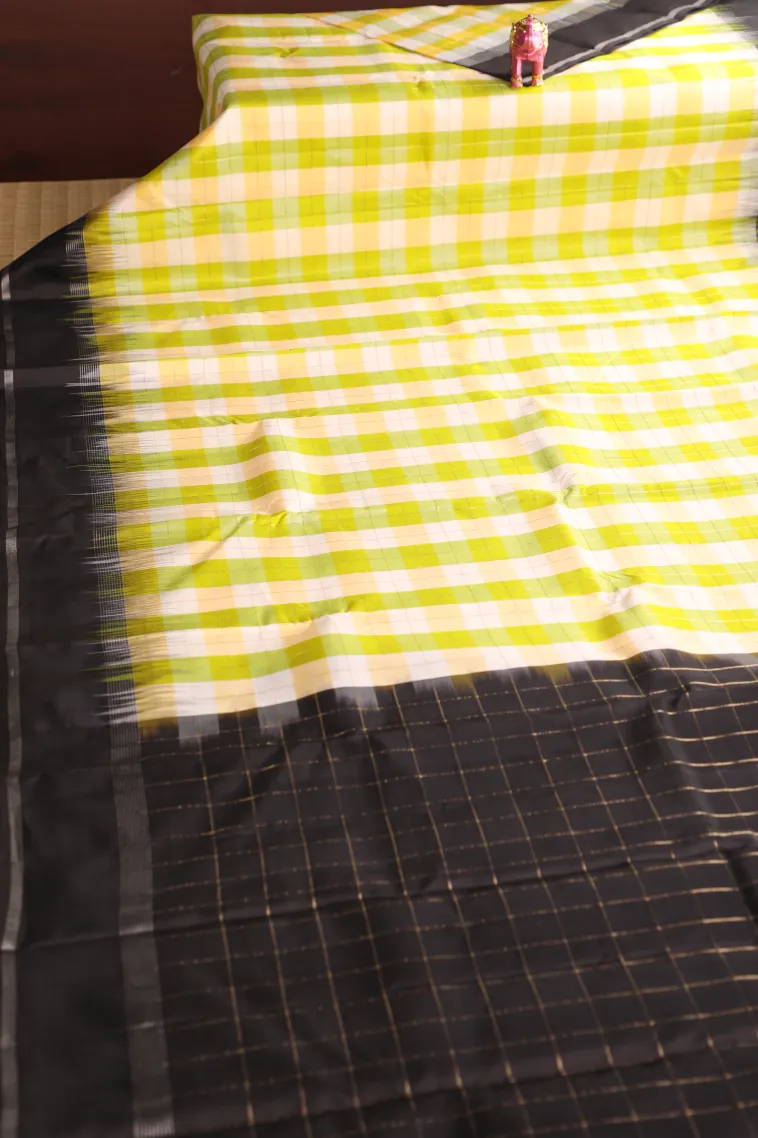 Cotton White Soft Silk Saree with Gold And Silver Zari Checks view 2
