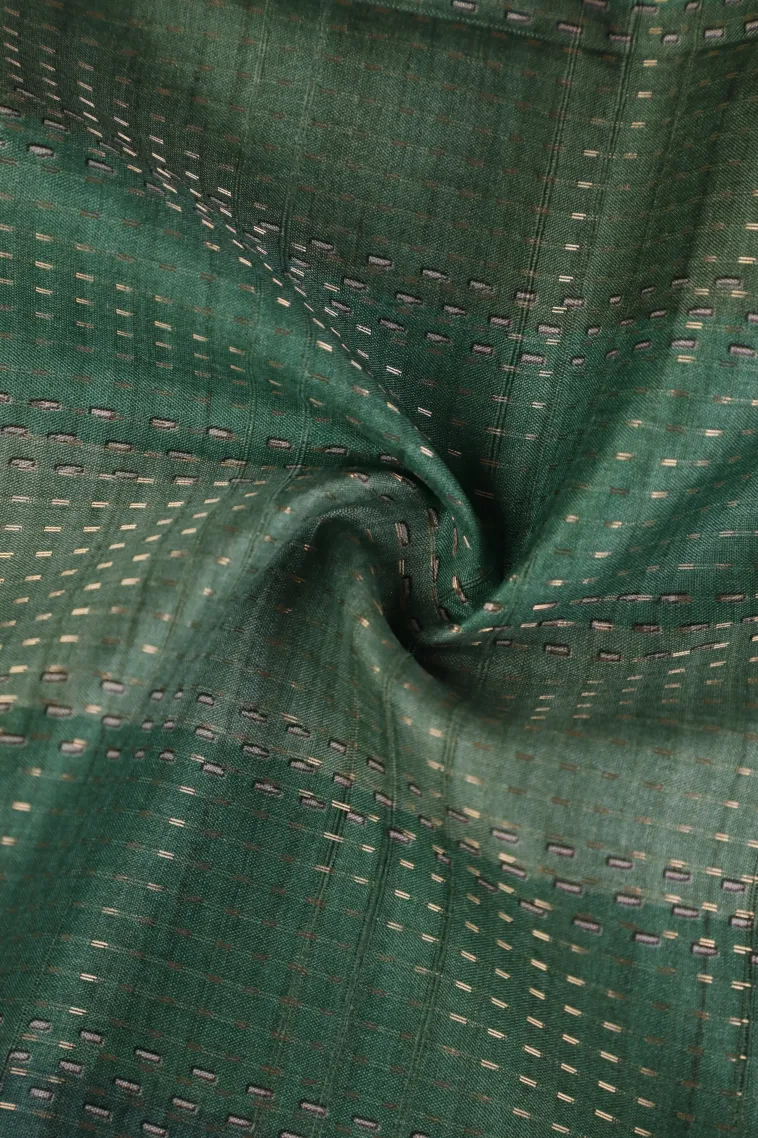 Mint Green Tussar Saree with Gold Zari Cross Straipes view 4