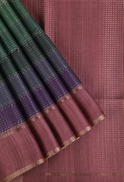 Mint Green Tussar Saree with Gold Zari Cross Straipes