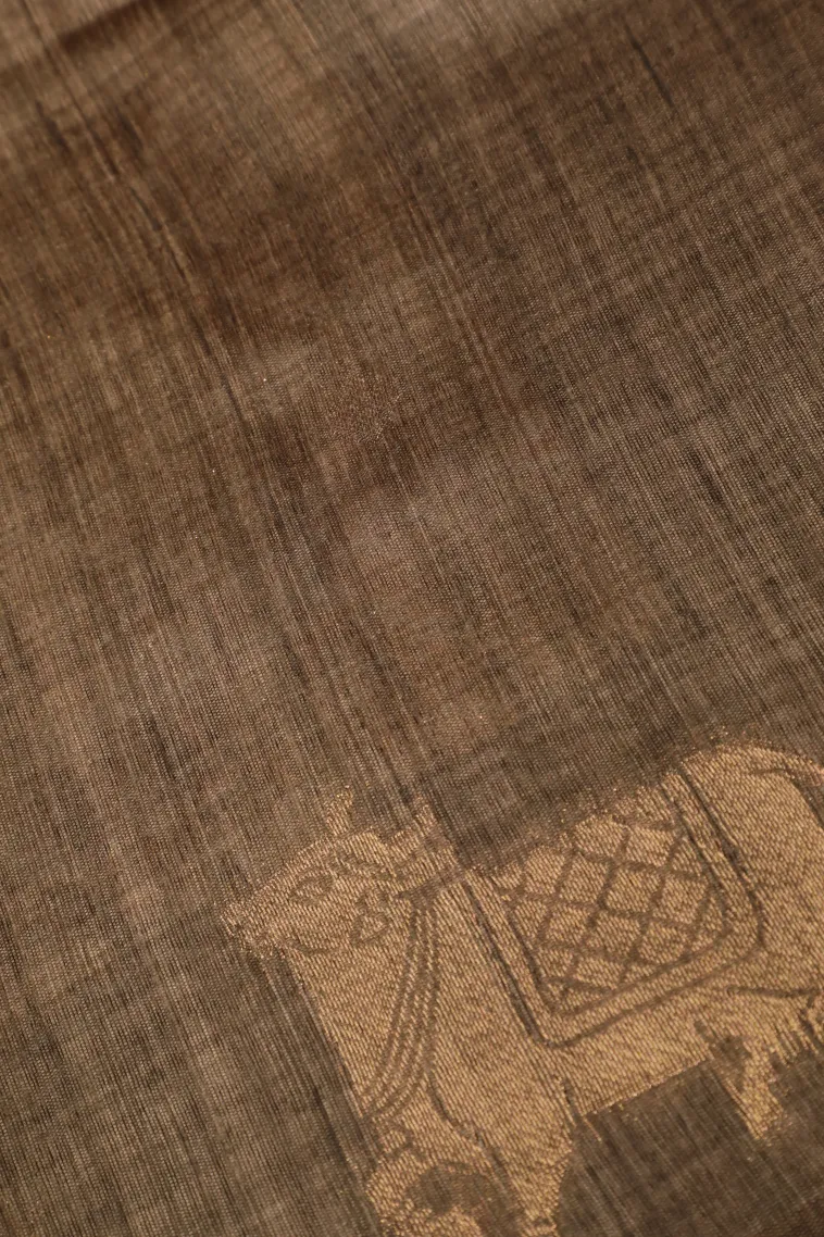 Gray Black Semi Tussar Silk with Gold Zari Buttis (small Dots Or Motifs) view 3