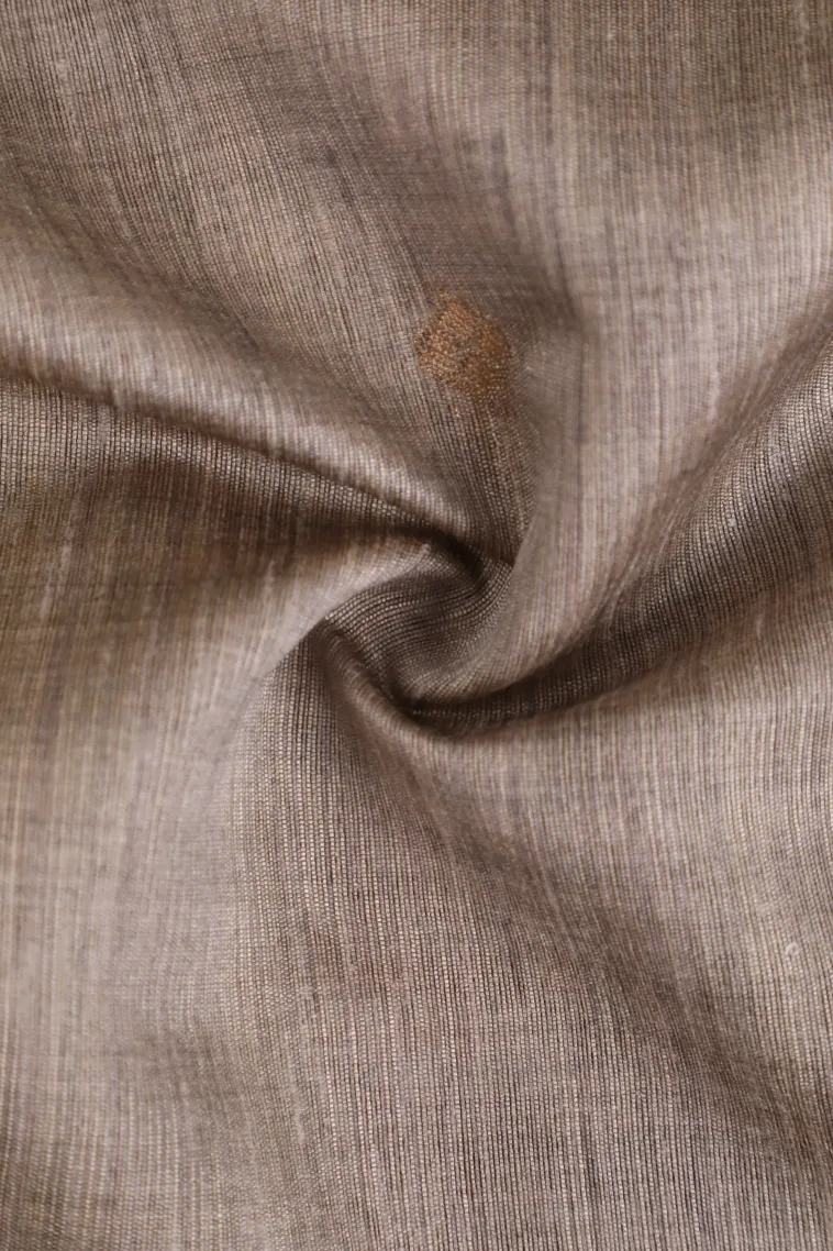 Gray Black Semi Tussar Silk with Gold Zari Buttis (small Dots Or Motifs) view 4