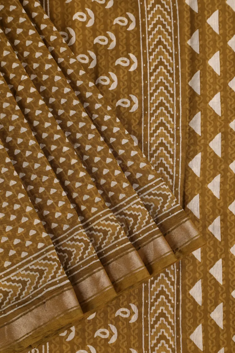 Oscar Gold Chanderi Cotton Sarees with Gold Zari Geometric Shapes