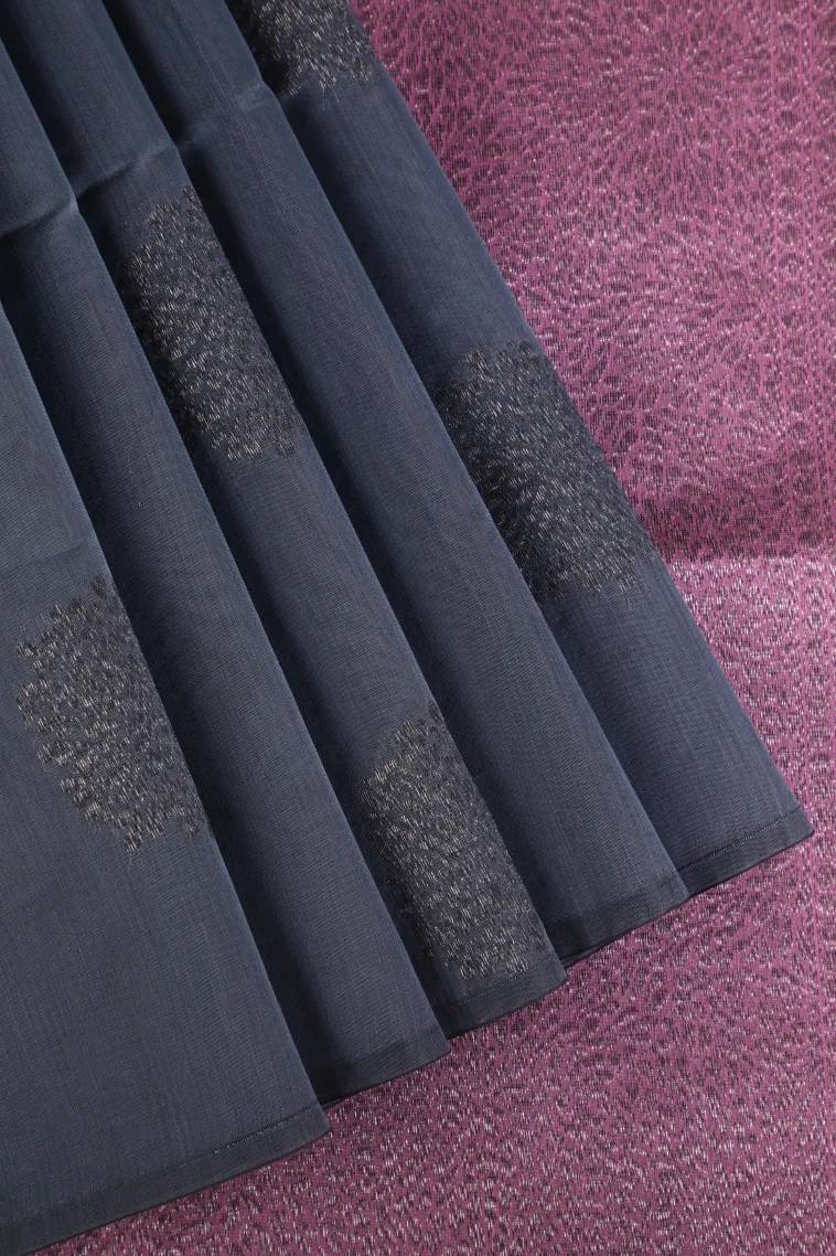 Stone Blue Silk Cotton Sarees with Antic Zari Flower Mottif