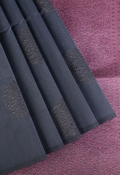 Stone Blue Silk Cotton Sarees with Antic Zari Flower Mottif