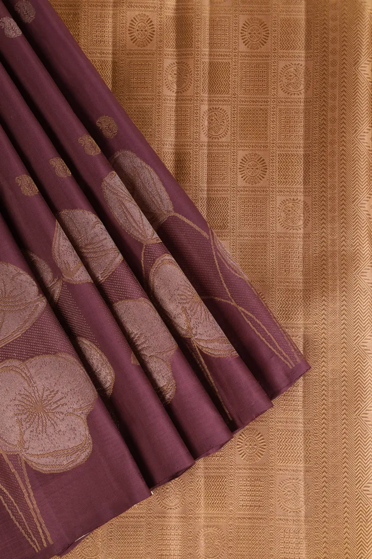 Mauve Kanchipuram Silk Sarees with Gold Zari Mango Puttas